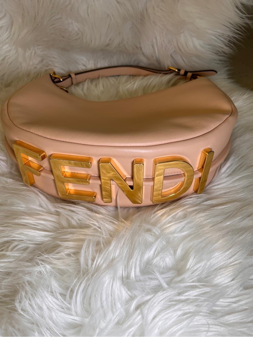 Fendi Peach Leather Logo Hobo with Gold Hardware
